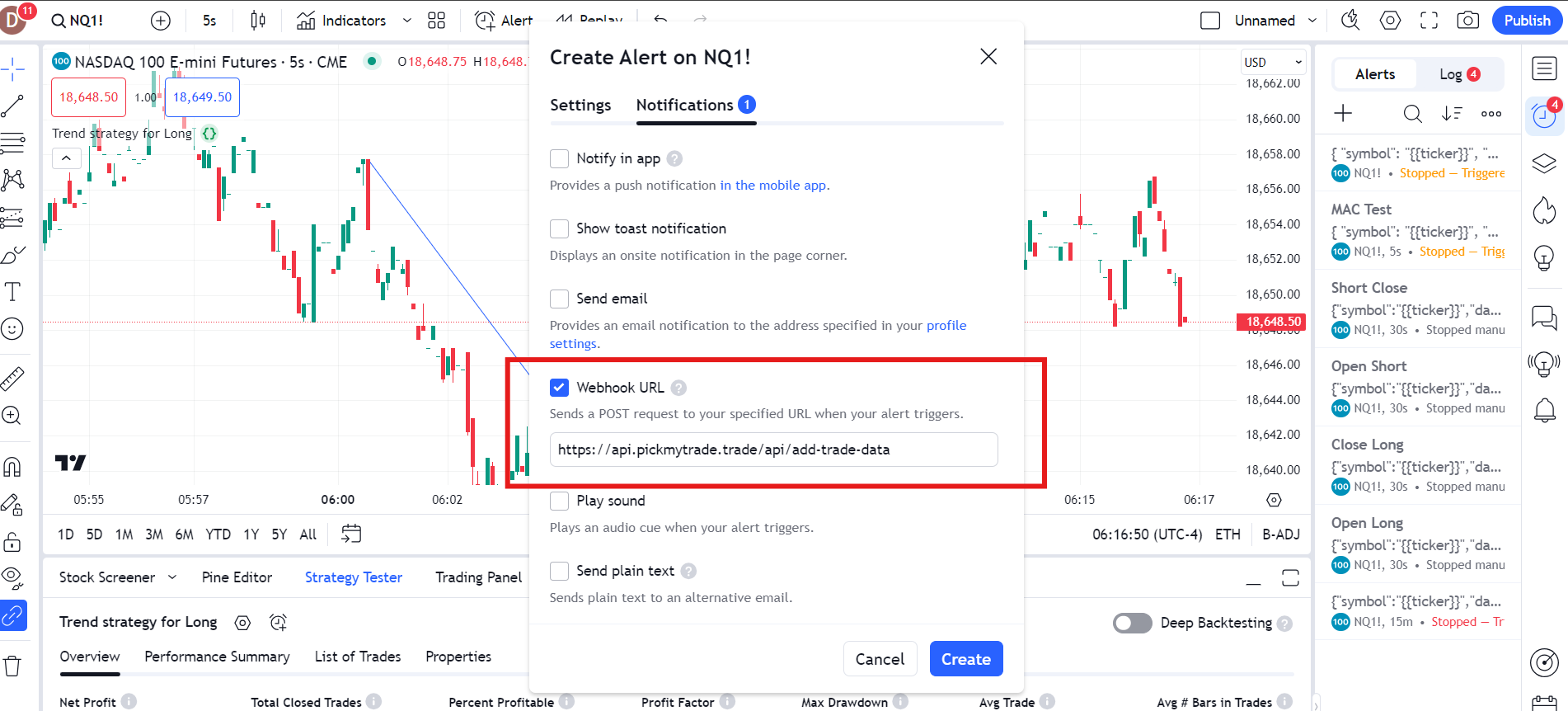 Managing alerts on TradingView